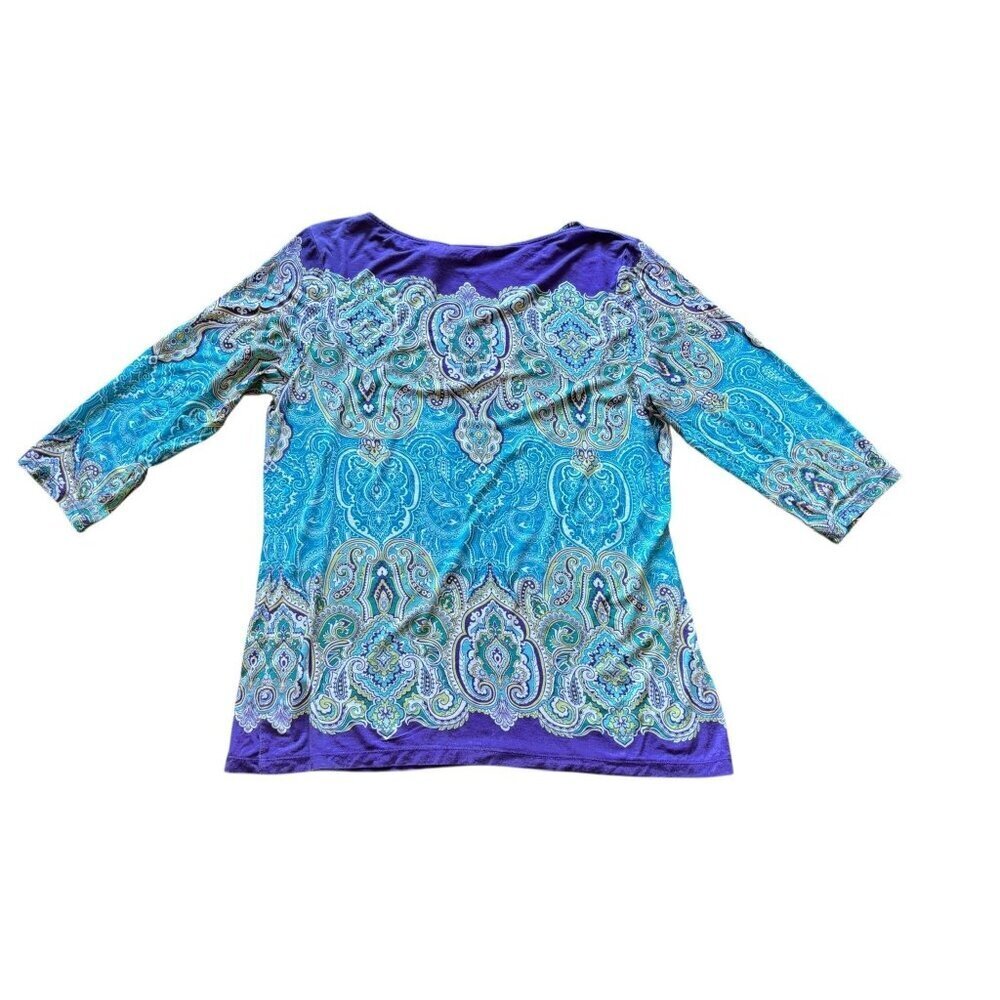 Chico's WOmen's Border Paisley GiGi Top in a Multicolor Paisley Pattern with 3/4 - Picture 4 of 8
